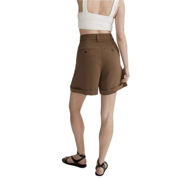 Madewell Womens The Harlow Shorts High-Waisted Twill Pleated Brown Size 0 NWOT - Picture 6 of 7